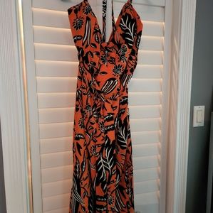 Unique vintage parrot sarong orange and black dress plus